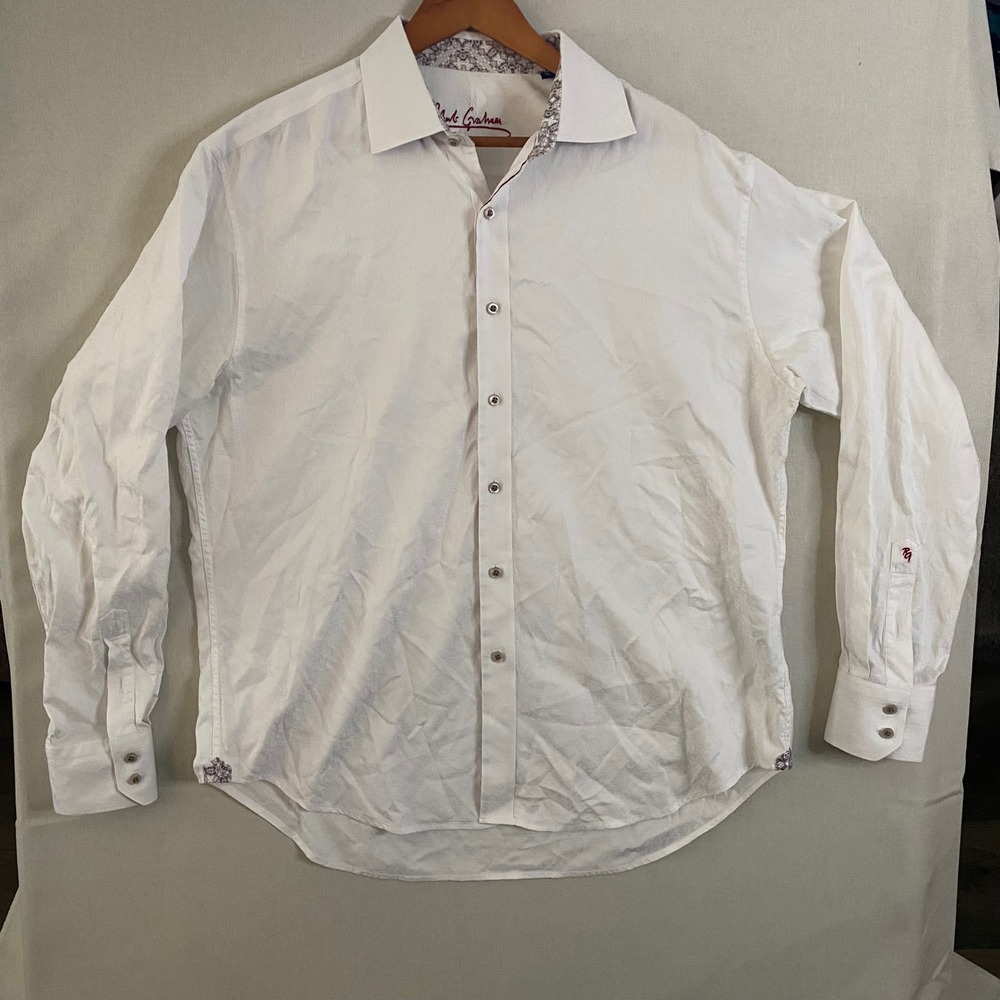 Robert Graham Mens XL White Paisley Jacquard Long‎ Sleeve Button Down Shirt